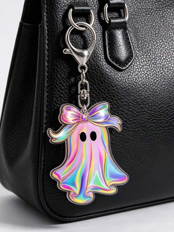 2D Flat, Colorful Bow Ghost Pattern Keychain, Multi-Functional Fun Key Ring, Can Be Used As Keychain, Wallet Or Handbag Decoration, Fashion Party Keychain, Novel Acrylic Design Key Ring Decoration, Car Keychain, Phone Keychain, Backpack And Wallet Keychain Decoration, Backpack Decoration Accessory, Perfect Gift And Souvenir For Holidays, Birthdays, Parties, Weddings, Valentine's Day, Back To School, Teacher's Day, Halloween, Christmas, 2D Flat