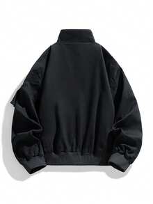 American Vintage Stand Collar Workwear Jacket Denim Fashion Streetwear Style Unisex Spring Autumn - Black - View 4