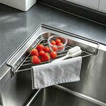 Triangular Sink Drain Rack, Stainless Steel Dish Drying Rack With Elevated Side Support, Kitchen Sink Over-The-Sink Storage Shelf, Space-Saving Organizer - Multicolor - View 6