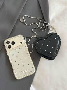 Women's Solid Color Heart Chain Crossbody Bag - Black - View 2