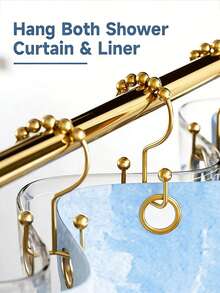 12pcs Metal Gold Shower Curtain Hooks, Double Hook Design, Bathroom Curtain Rings, Autumn Decor, Bathroom Decoration, Mountain Shape Design, Multi-Functional Home Metal Shower Curtain Hooks - Multicolor - View 3