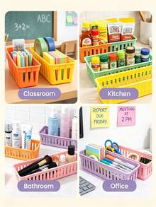 1/2/3/6pcs Classroom Pencil Storage Basket, Plastic Stationery Organizer 25.5x7.5x6cm, Colorful Pen Holder Storage Box, Suitable For Teachers, Students, Home Study And Office - Multicolor - View 4