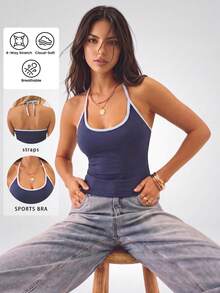 Women's Colorblock Backless Sports Tank Top Summer - Blue - View 3