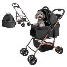 Pet Stroller With 4 Swivel Wheels With Brakes, Load Capacity 30 Kg, Cat Stroller, Removable Stand, Storage Basket Cushion For Small/Medium Dogs - Black - View 4