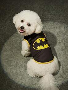 Batman X PETSIN 1pc Superhero Style Printed Pet Vest, Soft, Breathable, Unconstrained, Black And Yellow Contrasting Pet Clothes - Multicolor - View 3