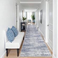 Alfombra de pasillo antideslizante para dormitorio, alfombra lavable con reverso de goma - Alfombra suave de pelo corto para cocina, lavandería, baño (61 x 244 cm, beige/marfil) - Azul - Ver 4