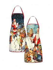 4Pcs Funny Santa Reindeer Scene Print Christmas Kitchen Baking Aprons SetHumorous Christmas Apron Set Of 4, Santa & Reindeer Daily Life Pattern Kitchen Aprons, Festive Holiday Cooking Baking Wear For Christmas Party Decorations Novelty Gift - Multicolor - View 8