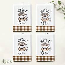2pcs "But First Coffee" Coffee Themed Kitchen Towels, Coffee Cup Print Brown & White Plaid Decorative Hand Towels, Vintage Country Dish Cloths, Suitable For Kitchen, Coffee Corner, Oven Handle And Home Decor 4/6/8/Pcs Set - Multicolor - View 12