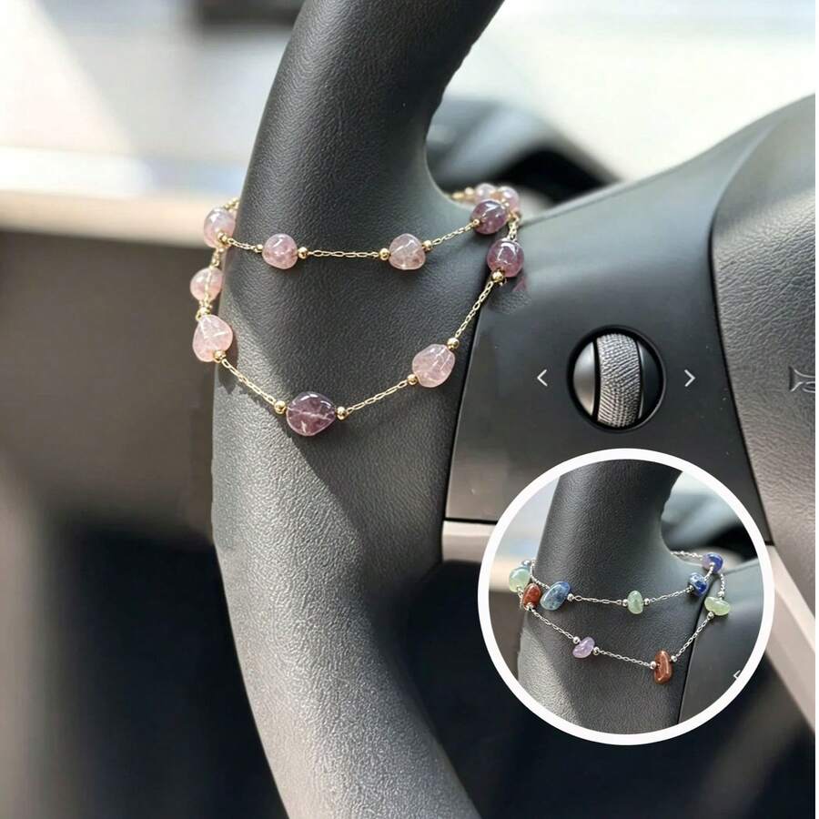 1件不對稱石珠方向盤掛鏈,精緻多色珠飾汽車內飾裝飾車用配件 - A - 查看 1