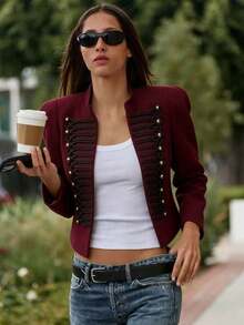 Autumn Winter New Fashion Court Style Coats Leisure Long Sleeve Jackets For Woman Elegant Double Breasted Burgundy Jackets Napoleon Style Jacket - Burgundy - View 8