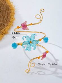 1pc Bohemian Floral Butterfly Arm Cuff Open Bangle Body Accessory For Beach Vacation - Blue - View 2