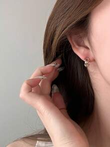 1 Pair Niche Luxury Coffee Gold Rope Knot Hoop Copper Earrings Suitable For Women's Daily Commute Wear - Coffee Gold - View 2