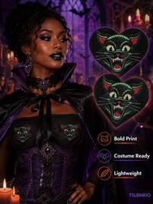 Vintage Black Cat Heart Nipple Pasties, Self Adhesive Breast Covers For Women, Halloween Party, Clubwear, Festival Outfit Accessorie - Multicolor - View 6