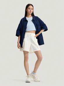 Adidas Women's GFX CARGO SHT Sports Woven Shorts KS5373 - Blue and White - View 6