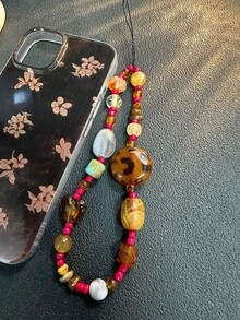 Gantungan Ponsel Manik-Manik Motif Leopard Retro, Tali Pergelangan Tangan Pendek Elegan, Aksesori Gantung Kamera untuk Wanita. Catatan: Warna Manik-Manik Mungkin Sedikit Berbeda Karena Perbedaan Batch. - MultiWarna - View 3