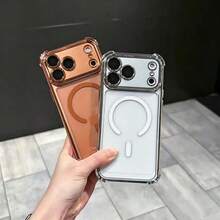 Magnetic Transparent Electroplated Four-Corner Anti-Drop Premium Soft Protective Phone Case Compatible With Iphone 11 12 13 14 Pro Max 15 15 Pro 16 16 Pro Max 17 17 Pro 17 Pro Max 18 18 Pro 18 Pro Max - Black - View 4