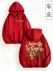 Unisex Y2K "Alice In Chains - Misfit Rock Band" Graphic Cotton Hoodie, Retro Casual Fashionable Daily Soft Warm Hoodies For Streetwear - 紅色1 - 查看 10