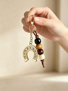 Western Cowboy Style Horseshoe Keychain, Fashionable Car Key Ring, Minimalist Lucky Charm Horseshoe Gold Keychain Creative Small Gift, Equestrian Theme Holiday Gift, Teacher's Day Gift, Y2K - Multicolor - View 8