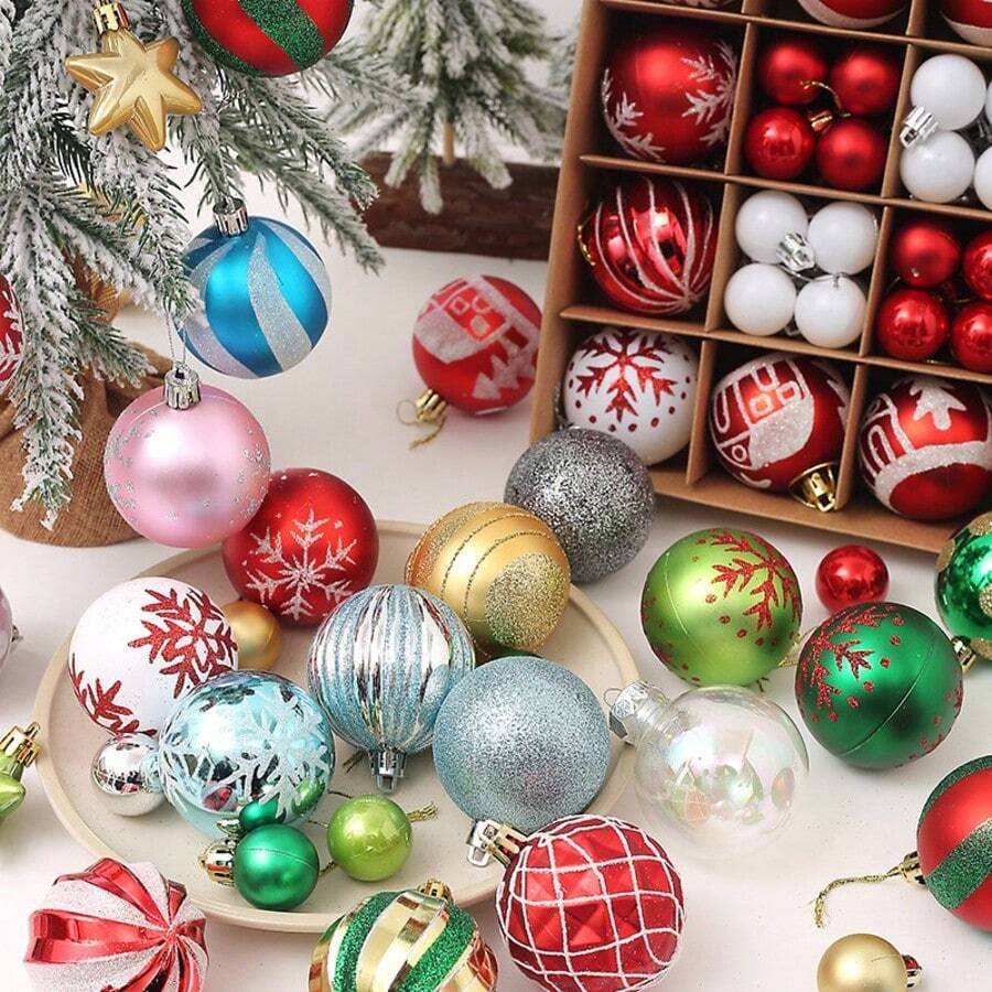 44pcs Christmas Painted Ball Gift Box 3cm/6cm Set Christmas Tree Decoration Ball Hanging Ornament - 44pcs-1 Box - View 1