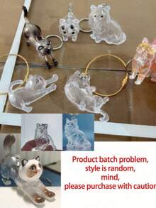 Transparent Cat-Shaped Memorial Pendant, Multiple Cute Cat Styles Available, Clear And Exquisite Shell, Can Store Pet Hair, Preserve Memories With Your Pet, Keychain, Can Be Hung On Bags, Keys, Suitable As Pet Memorial Gift - Multicolor - View 10