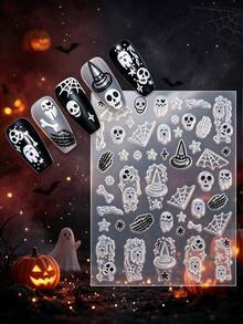 1Sheet Halloween Nail Art Stickers, 3D Self‑Adhesive Nail Decals, Ghost Skull Pumpkin Bloody Handprint Bat Gothic Horror Design, Fall Nails Decor, Halloween Press On Nail Accessories, DIY Manicure Supplies For Women Girls Nail Tech - Multicolor - View 17
