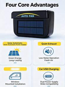 YAIUZGOO 2-In-1 USB & Solar Powered Car Cooling Fan, Window Ventilation Exhaust System, Portable Air Circulation Cooler For Cars, SUVs & Trucks - B - View 5