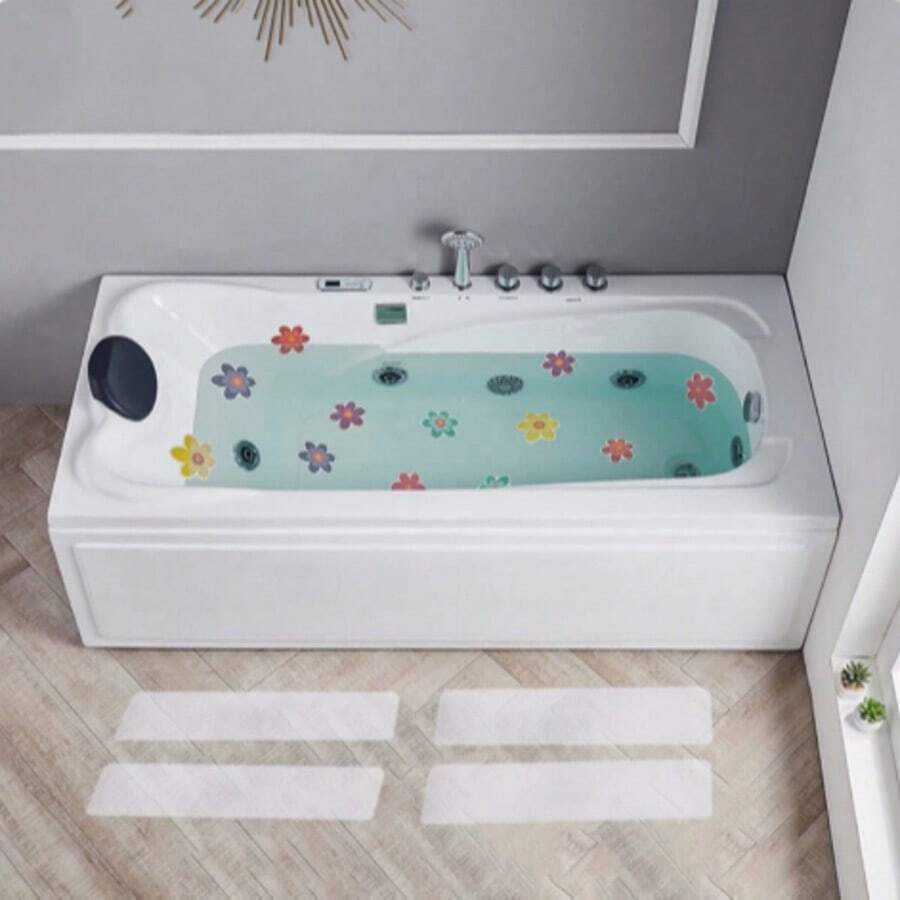 10 Pieces Random Color Of Anti-Slip Flower Stickers Bathroom Bathtub Cartoon Alphabet Dog Paw Flower Color Waterproof Non-Slip Stickers Peva Non-Slip Stickers,