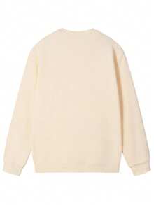 Cute Academy Style Bear Pattern Pullover Sweatshirt, Long Sleeve Ribbed Crew Neck Knit Fabric, Suitable For Autumn Wear, Comfortable And Versatile - Apricot - View 6