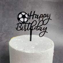 Adorno de Tarta de Acrílico Feliz Cumpleaños de Fútbol - Blanco y Negro - Ver 1