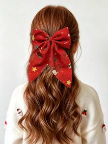 4pcs Kids Christmas Printed Ribbon Bow Hair Clips, Alligator Hair Clips With Snowflake, Christmas Tree, Santa Claus Designs, Festive Color Palette, Suitable For Girls' Christmas Party And Holiday Outings, Secure Grip, Anti-Slip, Half-Up Hair And Flyaway Hair Top Clips - Multicolor - View 5