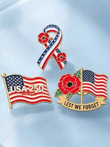 1pc Lest We Forget Poppy Brooch, American Flag Ribbon Commemorative Badge, Backpack & Jacket Decoration - Multicolor - View 5