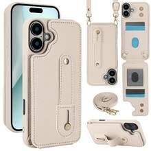 OUKNOEO 時尚人造皮革斜背手機包，相容 iPhone 18 17e Air 16e 15 14 13 Pro Max Plus S26 S25 Edge S24 Ultra A37 A57 Z Fold 7 6 5 4，附手腕帶與長掛繩 - 米色 - 查看 68