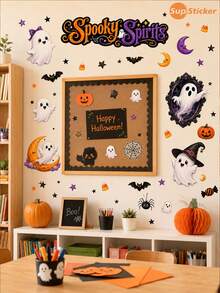 SUPSTICKER 1PC Cute Ghost Halloween Wall & Window Sticker, Self-Adhesive Removable PVC Decal For Home Party Decor, 3 Styles - Multicolor - View 8