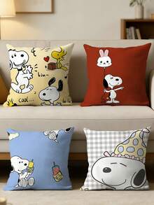 Snoopy Graffiti Print Throw Pillow Cover, Hand-Drawn Style Square Decorative Cushion Case, Soft Fabric Sofa Backrest Pillow, Home & Car Decor, Collectible Gift For Cartoon Fans - Multicolor - View 8