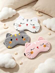 Travel Cat Pattern Blackout Eye Mask Set With Earplugs, Comfortable Cartoon Cat Sleep Mask Set, Suitable For Napping, Long-Haul Flights, Deep Sleep, Business Trips, Travel Essentials, Back To School - Multicolor - View 3