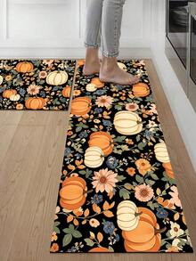 1/2pcs Autumn Thanksgiving Multi-Color Pumpkin Pattern Door Mat, Outdoor Welcome Mat, Carpet, Autumn Floor Mat, Thanksgiving Front Door Mat - Multicolor - View 1