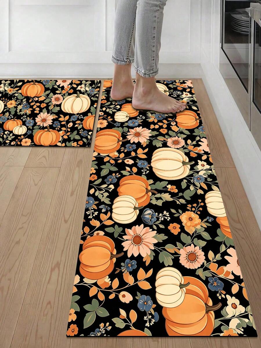 1/2pcs Autumn Thanksgiving Multi-Color Pumpkin Pattern Door Mat, Outdoor Welcome Mat, Carpet, Autumn Floor Mat, Thanksgiving Front Door Mat - Multicolor - View 1