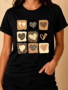 Camiseta T-shirt Love Coração Tendencia 100% Algodão Animal Print - Preto - Visão 2