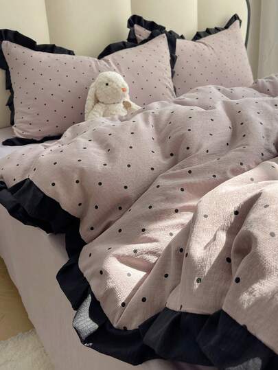 Set Sprei 4 Potong dengan Motif Polkadot Ungu Berumbai, Perlengkapan Tidur Kamar Tidur yang Lembut dan Nyaman, Desain Rumbai, Set Perlengkapan Tidur Sepanjang Musim yang Bernapas dan Lembut, Termasuk 1 Sprei, 1 Seprai, 2 Sarung Bantal, Tanpa Isian, Cocok untuk Kamar Asrama, Kamar Tidur, dan Penggunaan di Rumah, Tersedia Berbagai Ukuran