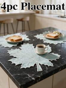 12pcs Thanksgiving Blue Maple Leaf Polyester Embroidered Placemats, Washable Tabletop Decor Pads, Waterproof And Oil-Resistant Table Mats, Table Protector Pads, Wear-Resistant And Non-Slip Table Mats, Easy To Store And Odorless, Suitable For Restaurants, Homestays, Festivals, Parties, Gatherings, Dinners - Multicolor - View 13