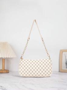 Classic Vintage Print Underarm Small Bag, Adjustable Leather Metal Chain Shoulder Strap, Daily Shopping & Office Wear Clutch - Pillowcase - View 5