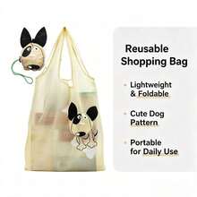 Foldable Reusable Shopping Tote Bag, Ultra-Lightweight And Portable, Folds Into A Mini Storage Bag, Space-Saving Supermarket Travel Commute Tote Bag, Back To School Season Home Gift Accessory, Suitable For Women And Teenage Girls - Puppy - View 8