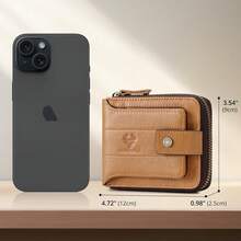 gzcz - portafolios de piel genuino para hombre con cierre con bloqueo RFID y tarjetero de crédito para hombres con ventana de identificación y bolsillo con cierre para monedas, marrón (brown - marrón (brown01) - Ver 6