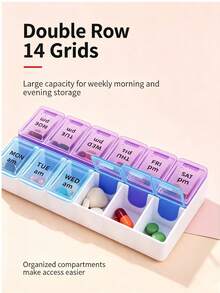 3/2/1pc Double Row 14 Compartment Medicine Box, 7-Day Large Capacity Portable Dispensing Device. Removable Partition Allows For Adjustable Medication Compartment Space. Lightweight And Compact, Suitable For Travel And Daily Outdoor Use. - Multicolor - View 4