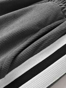 Men's Wool Lined Striped Sweatpants, Elastic Drawstring Waist Loose Straight Leg Pants, Thick Winter Casual Pants With Side Pockets - Grey - View 5
