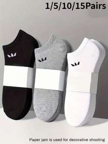 1/5/10/15 Pairs Unisex Sports Short Socks, Casual Invisible Socks, Comfortable Striped Pattern, Moisture-Wicking Breathable Classic Solid Color, Suitable For Daily And Campus Wear - Multicolor - View 12
