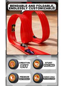 Extra Long Flexible Bendable DIY Track Racing Toy With Strong Suction Cups For Wall And Tabletop Secure Mounting, Dual Track 2-Player Competitive Racing, Customizable 360° Loop Stunt Track, Smooth Burr-Free Material, Parent-Child Interactive Educational Sliding Car, Space Imagination Training Gift For Boys - Multicolor - View 9