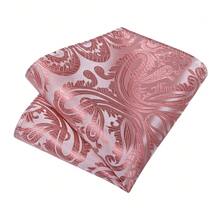 Paisley Watermelon Pink Necktie Pocket Square Cufflinks Tie Clip 4pcs Kit For Bridesmaid Party & Birthday Fine Dining - Watermelon Pink - View 3