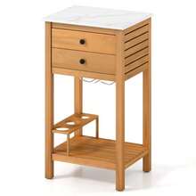 Patio Acacia Wood Storage Cabinet Patio Buffet Cabinet Bar Table With Faux Marble Countertop - Default - View 5