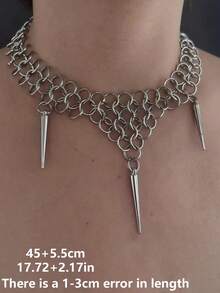 1pc Rock Rivet Spike Collarbone Chain Punk Gothic Style Suitable For Men And Women Daily Wear Party Gathering - Silver - View 4